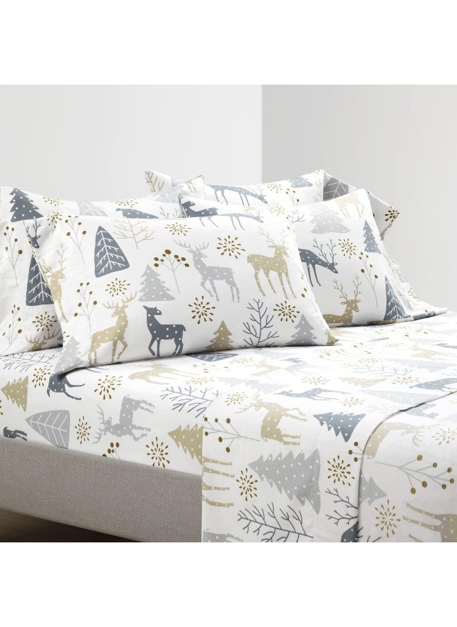 Lush Decor Wonderland Soft Flannel Sheet Set, 6 Piece, Queen, Neutral & Gray
