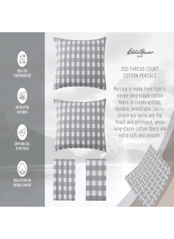 Eddie Bauer - Queen Sheets, Cotton Percale Bedding Set, Crisp & Cool Home Decor (Canoe Lake Paddle, Queen)