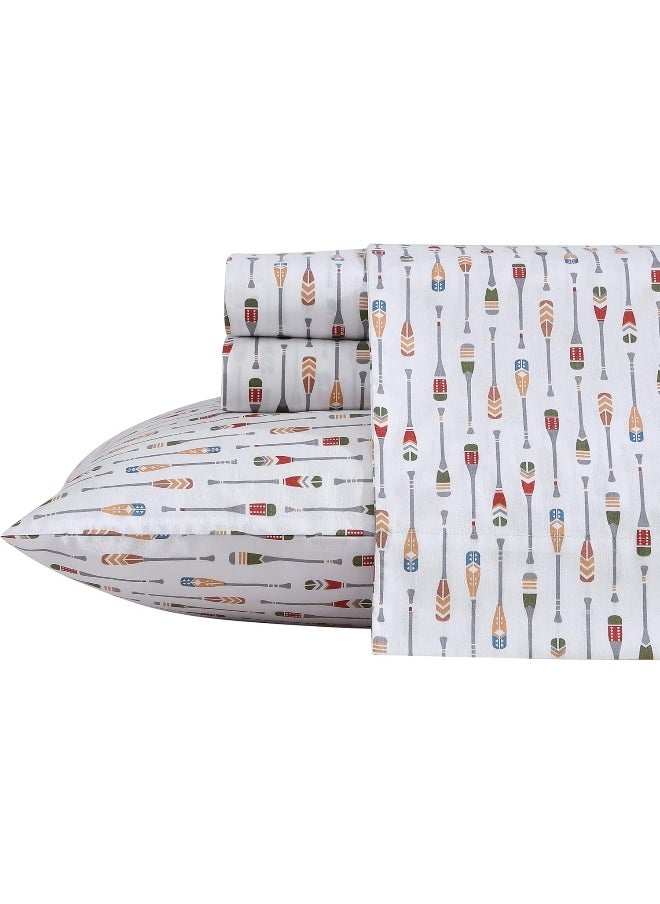 Eddie Bauer - Queen Sheets, Cotton Percale Bedding Set, Crisp & Cool Home Decor (Canoe Lake Paddle, Queen)