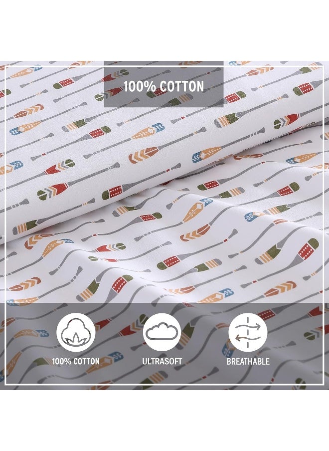 Eddie Bauer - Queen Sheets, Cotton Percale Bedding Set, Crisp & Cool Home Decor (Canoe Lake Paddle, Queen)