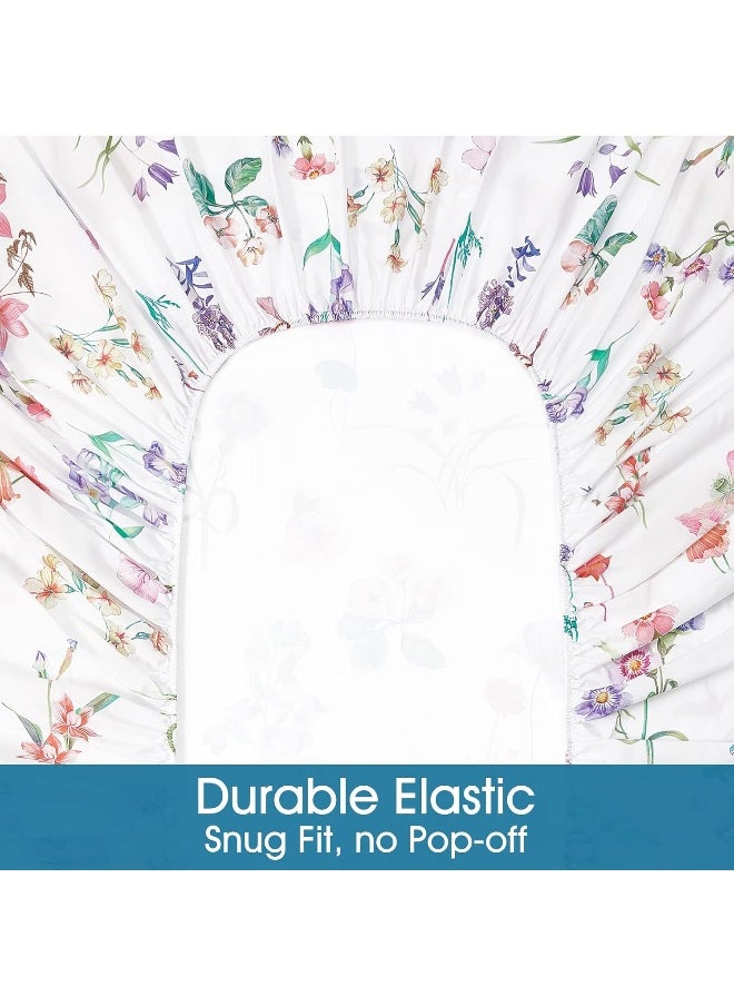 BYSURE Pastel Floral Printed Sheets Set 6 Pieces (Queen Size, Pastel Flower), 15 inch Deep Pocket Cottage Core Botanical Pattern Sheets, Wrinkle & Fade Resistant Microfiber Bedding