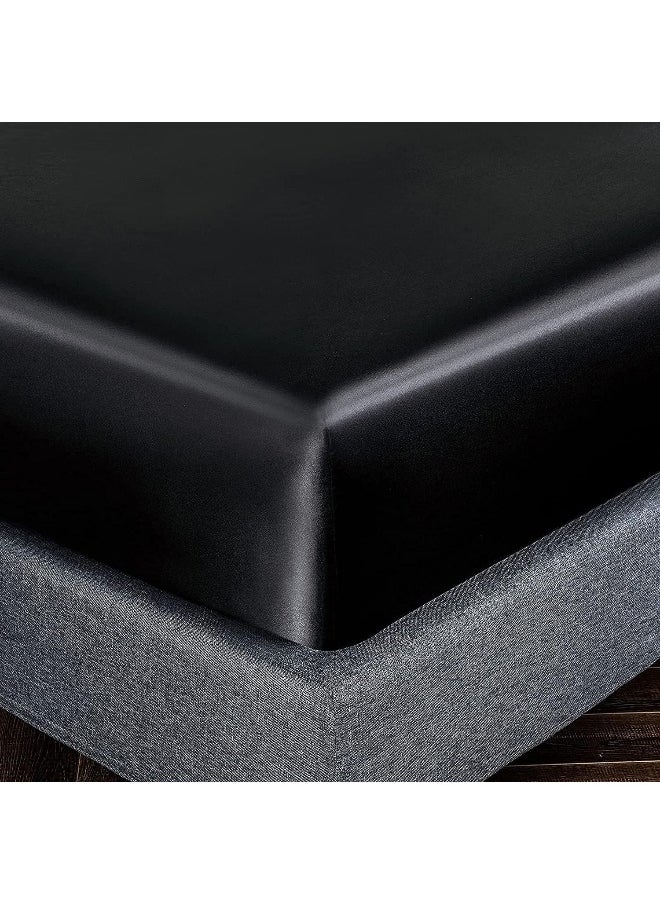 Homiest Black Satin Fitted Sheet Queen Size Fitted Bed Sheet, Deep Pocket Fitted Sheet Only, Luxury & Ultra Soft Bedding Fitted Sheet Single Bottom Bed Sheets Sold Separately