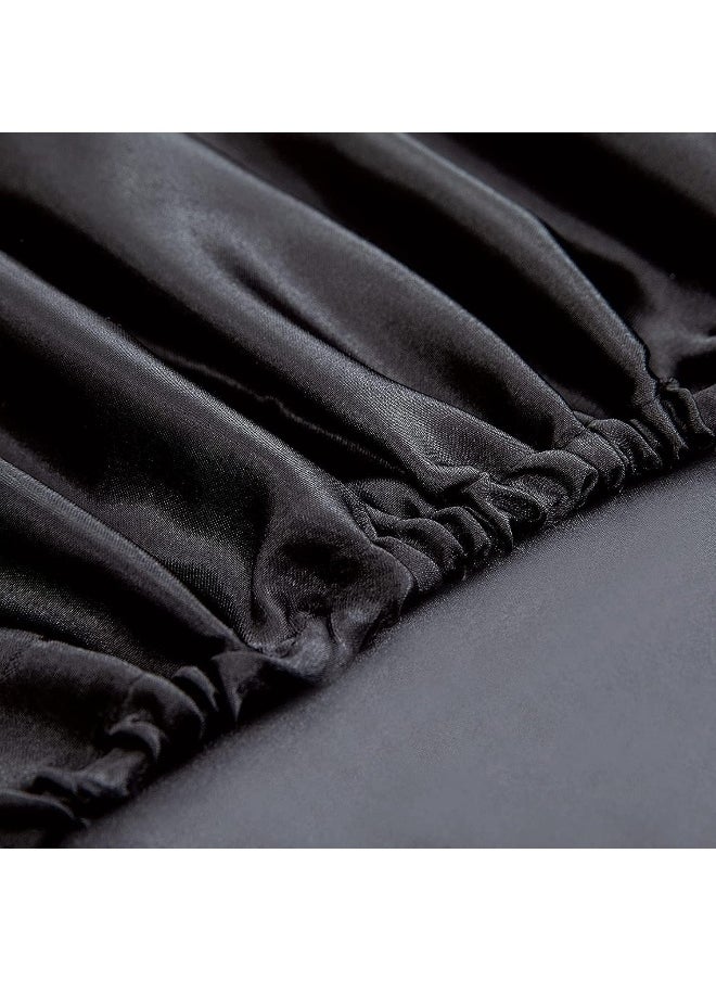 Homiest Black Satin Fitted Sheet Queen Size Fitted Bed Sheet, Deep Pocket Fitted Sheet Only, Luxury & Ultra Soft Bedding Fitted Sheet Single Bottom Bed Sheets Sold Separately