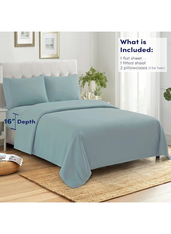 California King Size Sheets 100% Cotton Made in Egypt Soft 400 Thread Count for Cal King Size Bed Mattress, 4 Pieces Bedding Sheets & Pillowcases Sets, California King, Misty Blue