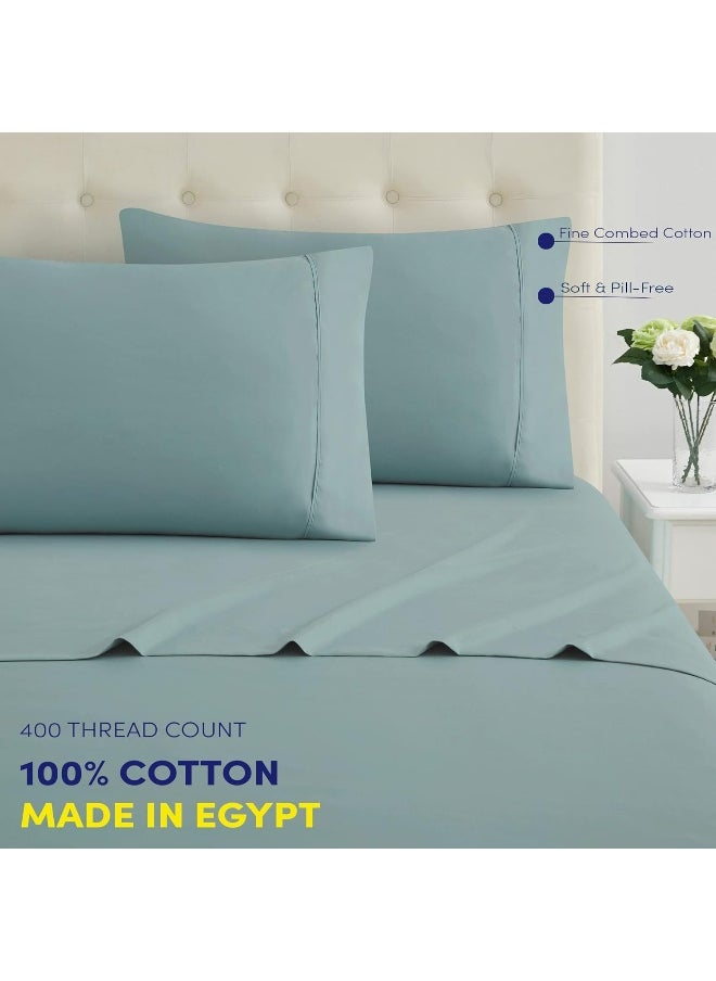 California King Size Sheets 100% Cotton Made in Egypt Soft 400 Thread Count for Cal King Size Bed Mattress, 4 Pieces Bedding Sheets & Pillowcases Sets, California King, Misty Blue