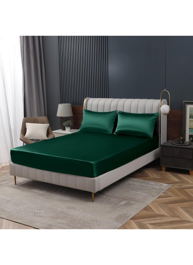 Homiest Blackish Green Satin Pillowcase for Hair and Skin, Standard Size Pillow Covers Luxury & Ultra Soft Pillow Cases Set of 2, Cooling Pillowcovers with Envelope Closure, Anti Wrinkle, 20 x 26 Inch