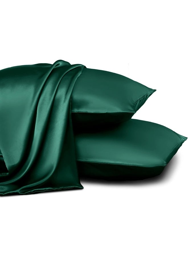 Homiest Blackish Green Satin Pillowcase for Hair and Skin, Standard Size Pillow Covers Luxury & Ultra Soft Pillow Cases Set of 2, Cooling Pillowcovers with Envelope Closure, Anti Wrinkle, 20 x 26 Inch