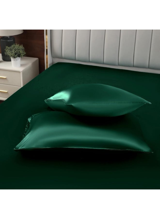 Homiest Blackish Green Satin Pillowcase for Hair and Skin, Standard Size Pillow Covers Luxury & Ultra Soft Pillow Cases Set of 2, Cooling Pillowcovers with Envelope Closure, Anti Wrinkle, 20 x 26 Inch