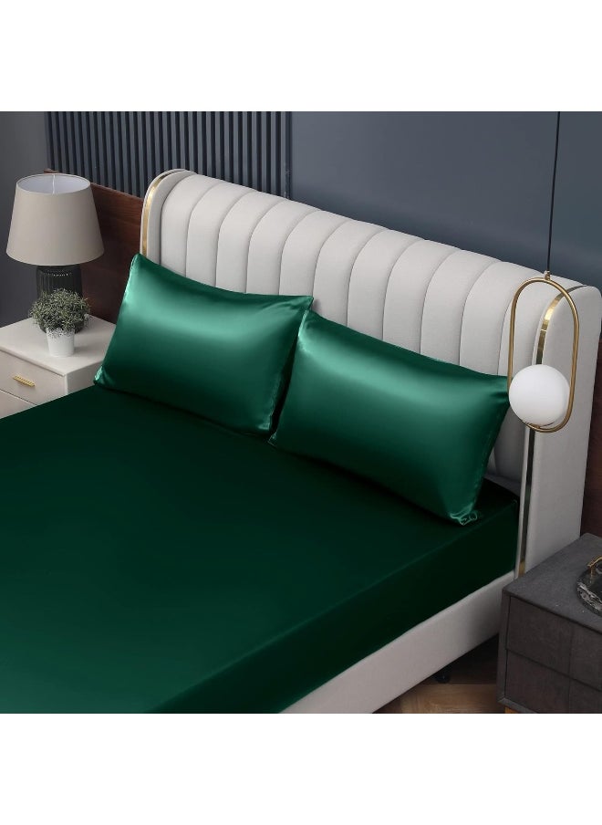 Homiest Blackish Green Satin Pillowcase for Hair and Skin, Standard Size Pillow Covers Luxury & Ultra Soft Pillow Cases Set of 2, Cooling Pillowcovers with Envelope Closure, Anti Wrinkle, 20 x 26 Inch