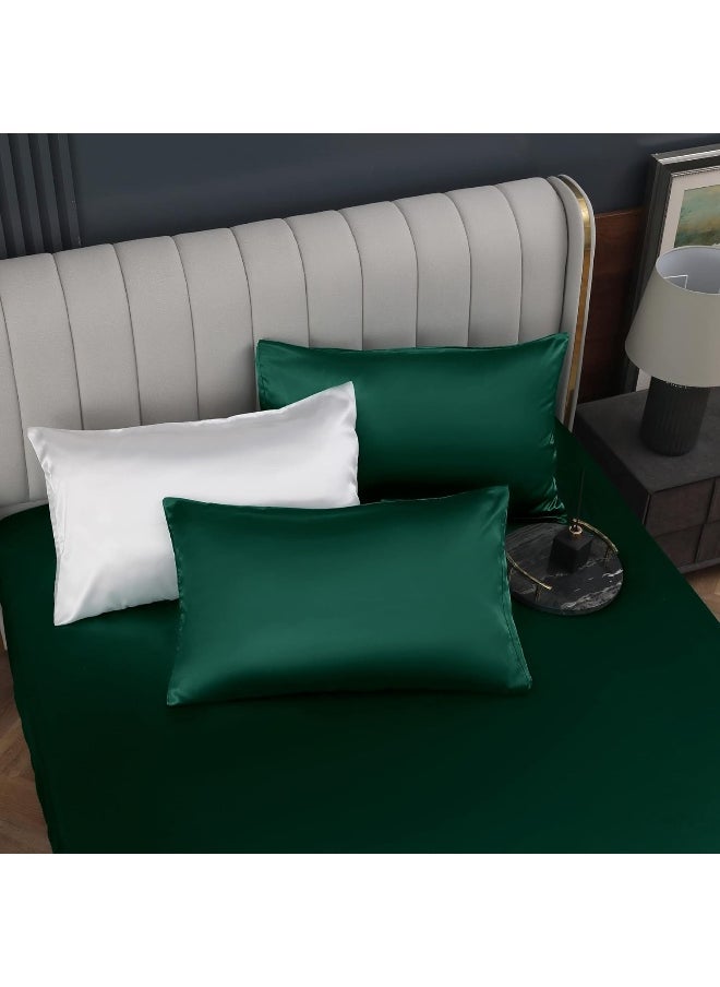 Homiest Blackish Green Satin Pillowcase for Hair and Skin, Standard Size Pillow Covers Luxury & Ultra Soft Pillow Cases Set of 2, Cooling Pillowcovers with Envelope Closure, Anti Wrinkle, 20 x 26 Inch