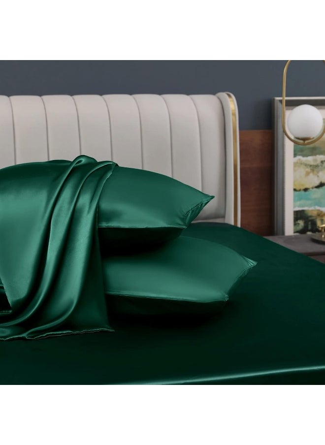 Homiest Blackish Green Satin Pillowcase for Hair and Skin, Standard Size Pillow Covers Luxury & Ultra Soft Pillow Cases Set of 2, Cooling Pillowcovers with Envelope Closure, Anti Wrinkle, 20 x 26 Inch