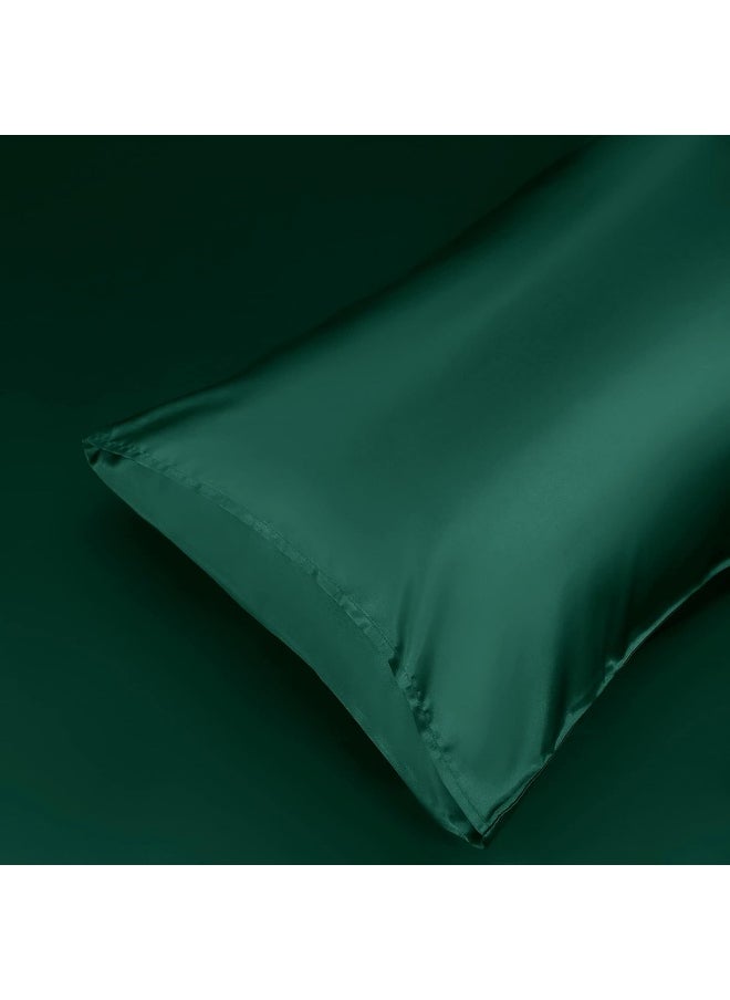 Homiest Blackish Green Satin Pillowcase for Hair and Skin, Standard Size Pillow Covers Luxury & Ultra Soft Pillow Cases Set of 2, Cooling Pillowcovers with Envelope Closure, Anti Wrinkle, 20 x 26 Inch