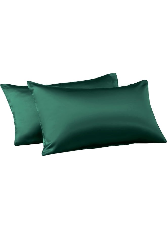 Homiest Blackish Green Satin Pillowcase for Hair and Skin, Standard Size Pillow Covers Luxury & Ultra Soft Pillow Cases Set of 2, Cooling Pillowcovers with Envelope Closure, Anti Wrinkle, 20 x 26 Inch