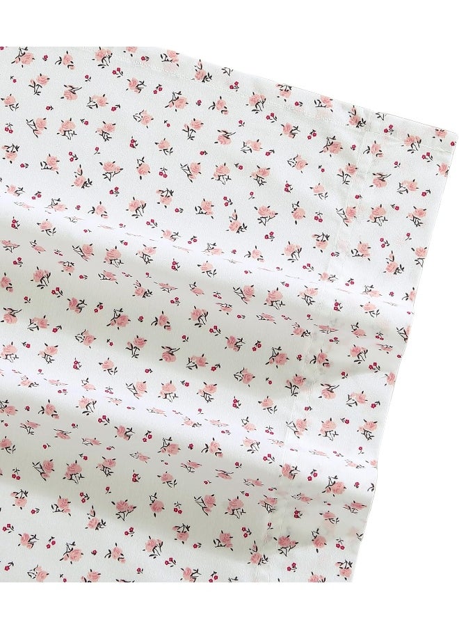 Betsey Johnson- Queen Sheet Set, Cotton Percale Bedding Set, Crisp & Cool, Lightweight & Breathable (Baby Buds Pink, Queen)