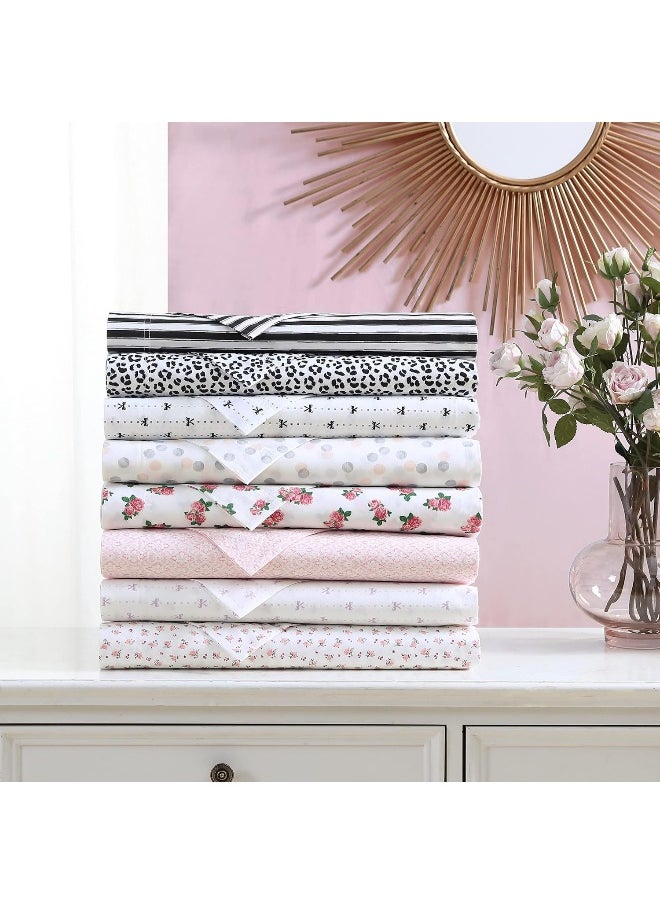 Betsey Johnson- Queen Sheet Set, Cotton Percale Bedding Set, Crisp & Cool, Lightweight & Breathable (Baby Buds Pink, Queen)