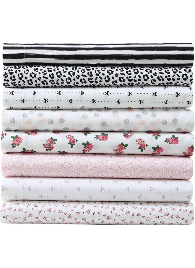 Betsey Johnson- Queen Sheet Set, Cotton Percale Bedding Set, Crisp & Cool, Lightweight & Breathable (Baby Buds Pink, Queen)