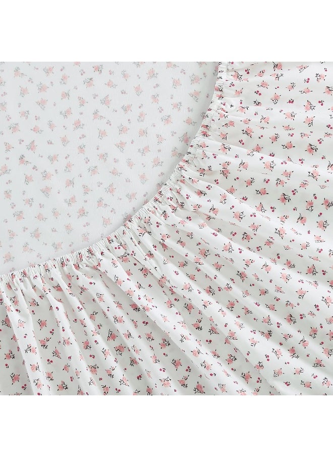 Betsey Johnson- Queen Sheet Set, Cotton Percale Bedding Set, Crisp & Cool, Lightweight & Breathable (Baby Buds Pink, Queen)