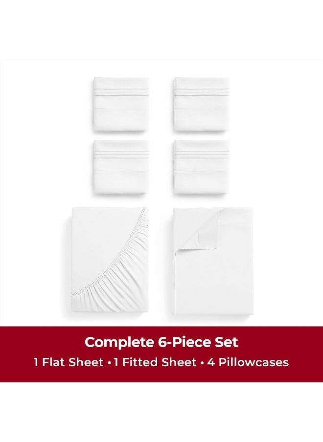 Mellanni Queen Sheet Set - 6-Piece Iconic Collection Bedding, (Including 4 Pillowcases), 16-Inch Deep Pocket, Easy Care, Extra Soft, Cooling Sheets, Brushed Microfiber - White