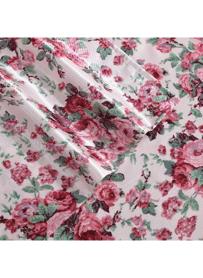 Betsey Johnson - King Sheets, Luxurious Satin Bedding Set, Smooth & Silky Home Decor (Vintage Floral Pink, King)