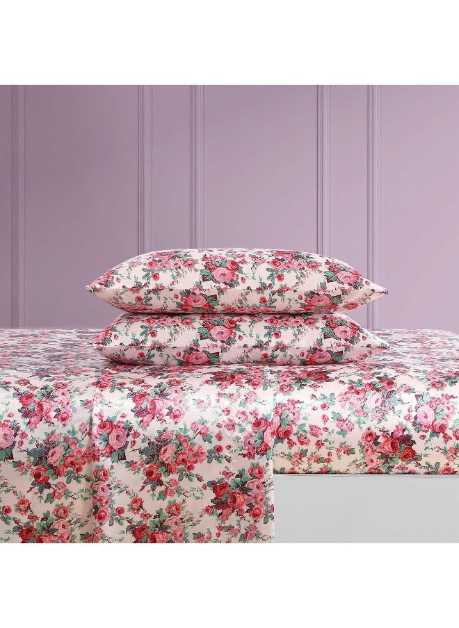 Betsey Johnson - King Sheets, Luxurious Satin Bedding Set, Smooth & Silky Home Decor (Vintage Floral Pink, King)