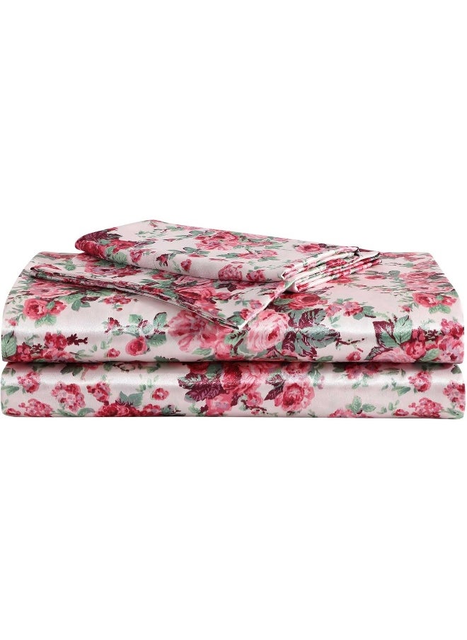 Betsey Johnson - King Sheets, Luxurious Satin Bedding Set, Smooth & Silky Home Decor (Vintage Floral Pink, King)