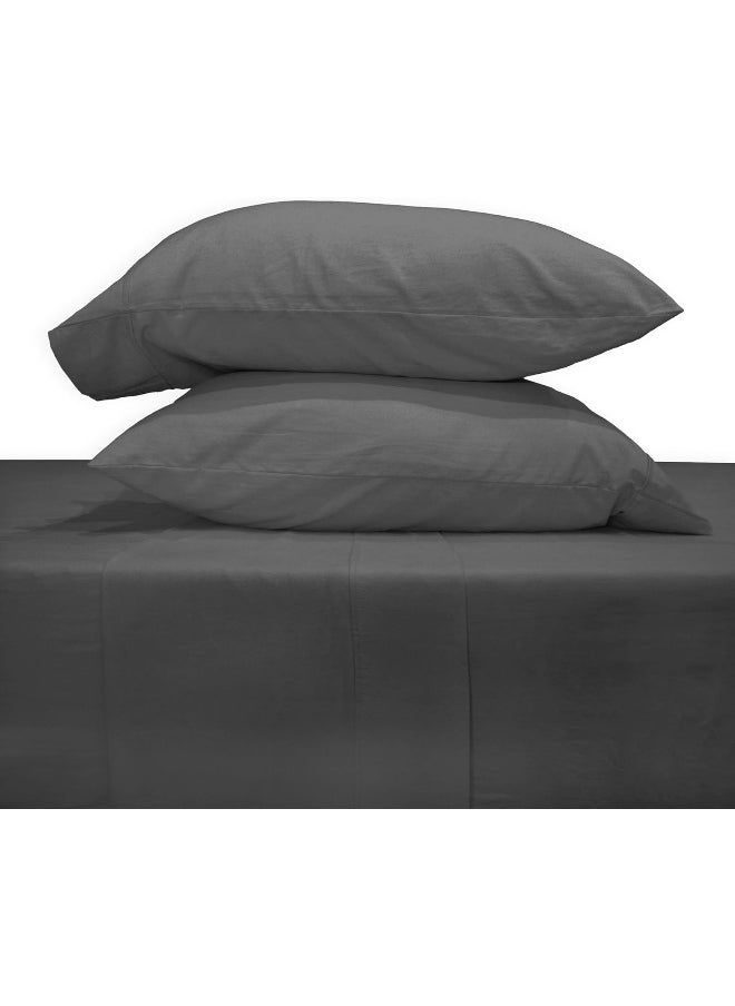 U.S. Polo Assn. 100% Cotton 4PC Sheet Set - 144 Thread Count, Soft & Breathable - Includes Flat Sheet, Fitted Sheet, 2 Pillowcases - King, Steel Grey