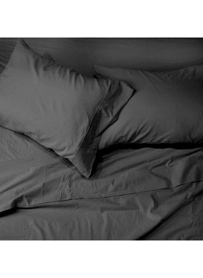 U.S. Polo Assn. 100% Cotton 4PC Sheet Set - 144 Thread Count, Soft & Breathable - Includes Flat Sheet, Fitted Sheet, 2 Pillowcases - King, Steel Grey