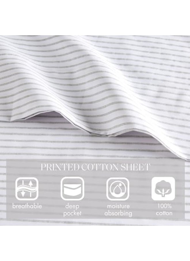 Madison Park Essentials 100% Cotton Sheets, Breathable & Soft Cotton Bed Sheets, Printed Design, Elastic Pocket Cotton Sheet Set Fits Up to 17