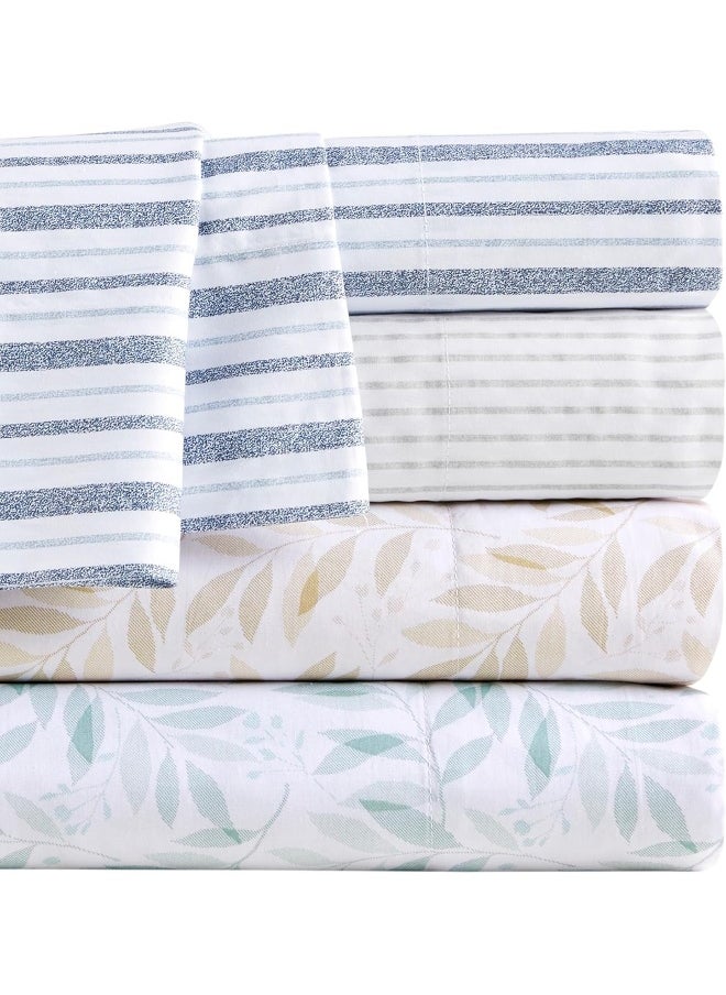 Madison Park Essentials 100% Cotton Sheets, Breathable & Soft Cotton Bed Sheets, Printed Design, Elastic Pocket Cotton Sheet Set Fits Up to 17
