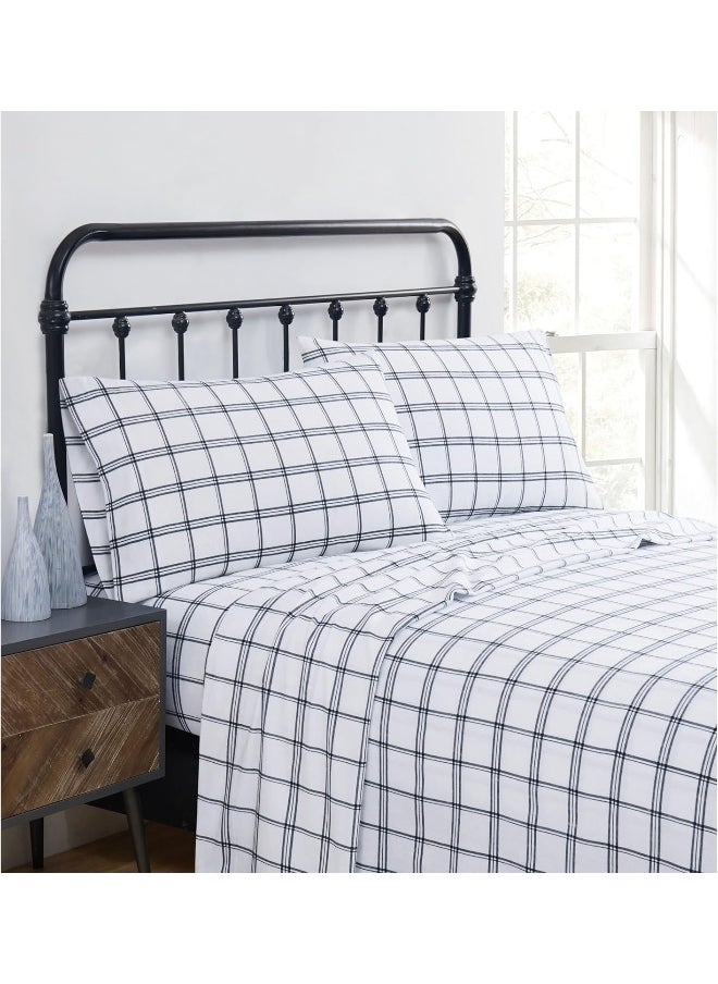 Truly Soft Everyday - Twin 3 Piece Sheet + Pillowcase Set - Bristol Flannel Collection, 100% Cotton - Black