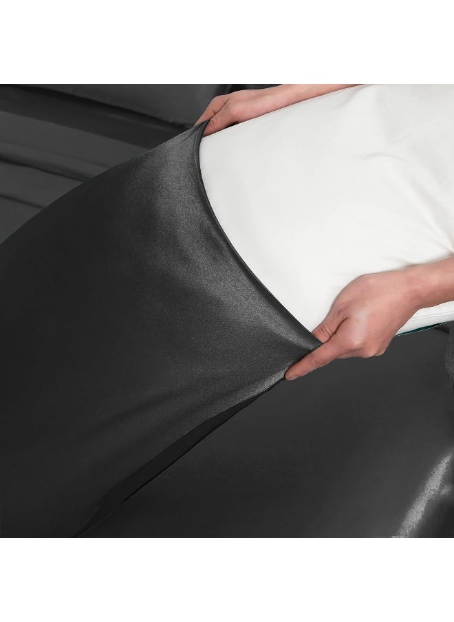 Homiest 7pcs Satin Sheets King Size Bed Set Satin Sheet Set, Black Bed Sheets Luxury Silky Satin Bedding Set