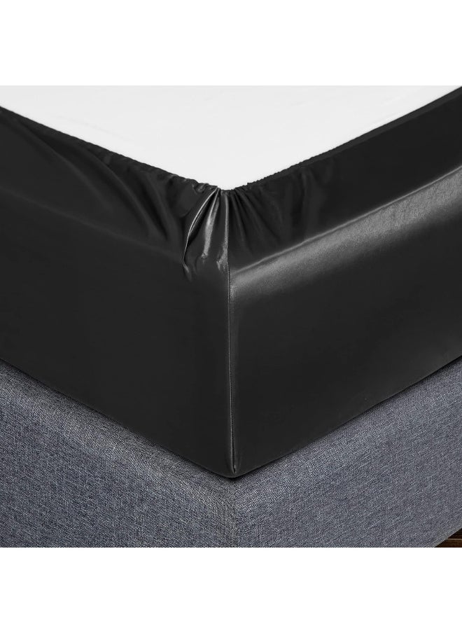 Homiest 7pcs Satin Sheets King Size Bed Set Satin Sheet Set, Black Bed Sheets Luxury Silky Satin Bedding Set