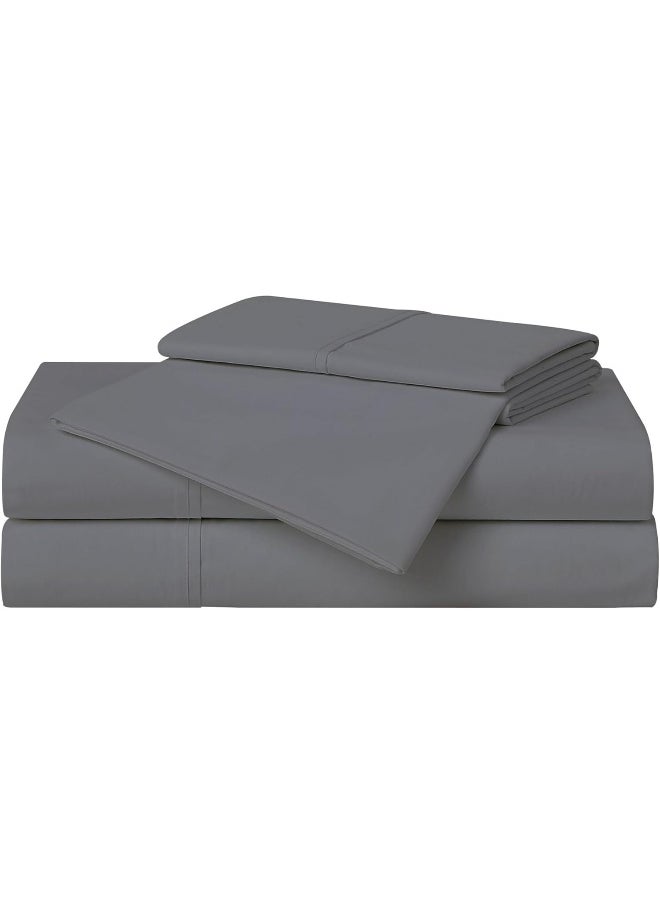 CANNON - Solid Percale 4 Piece Queen Sheet and Pillowcase Set - Grey