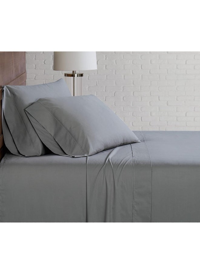 CANNON - Solid Percale 4 Piece Queen Sheet and Pillowcase Set - Grey