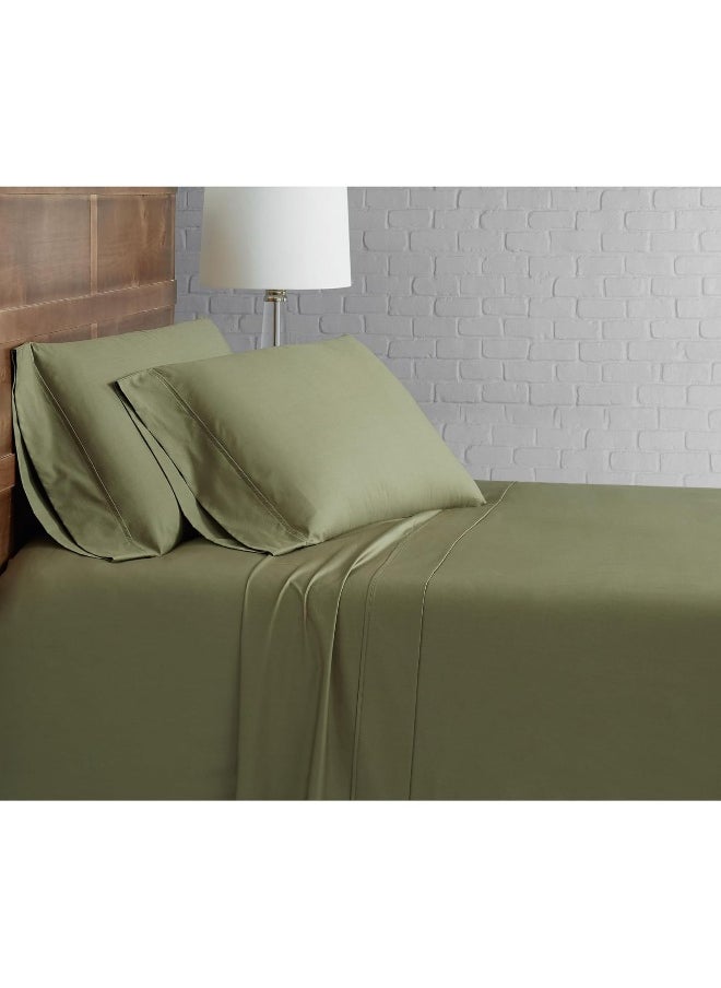 Cannon - Solid Percale 4 Piece Queen Sheet and Pillowcase Set - Green