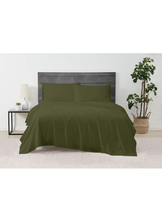 Cannon - Solid Percale 4 Piece Queen Sheet and Pillowcase Set - Green