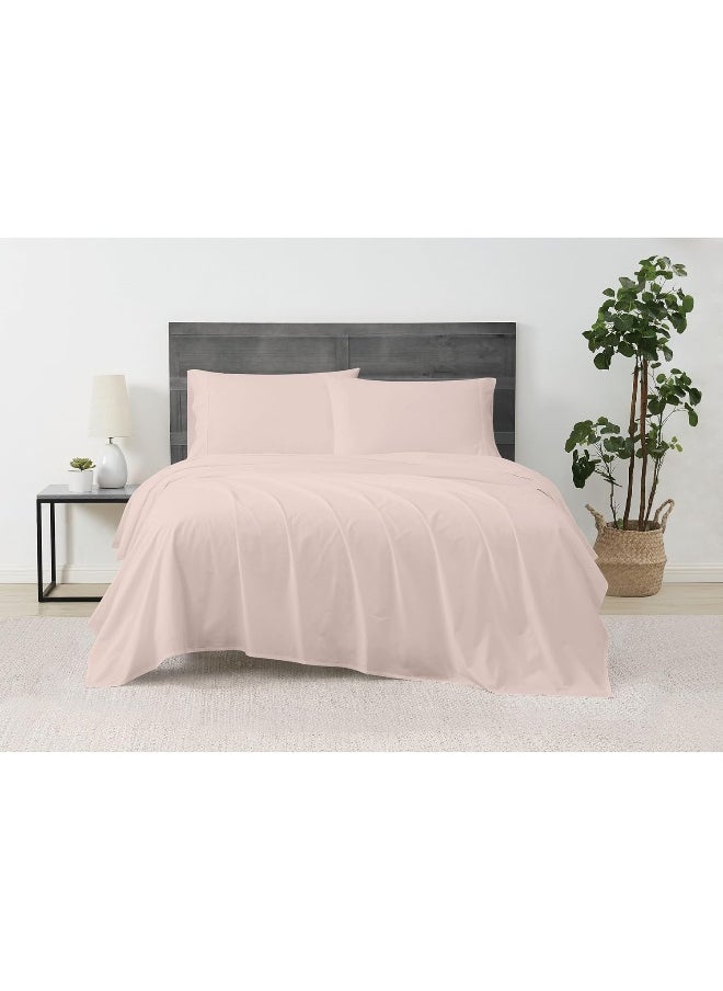 Cannon - Solid Percale 4 Piece Queen Sheet and Pillowcase Set - Blush