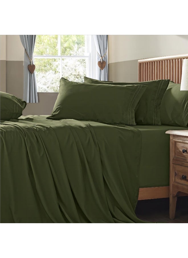 Homiest Extra Deep Pocket King Size Sheets Set, 6 Pieces Soft Olive Green Sheets 18-24 Inch Deep Pocket Bed Sheets, Hotel Luxury 1800 Thread Count Microfiber Bed Set Fits Ultra Deep Mattress