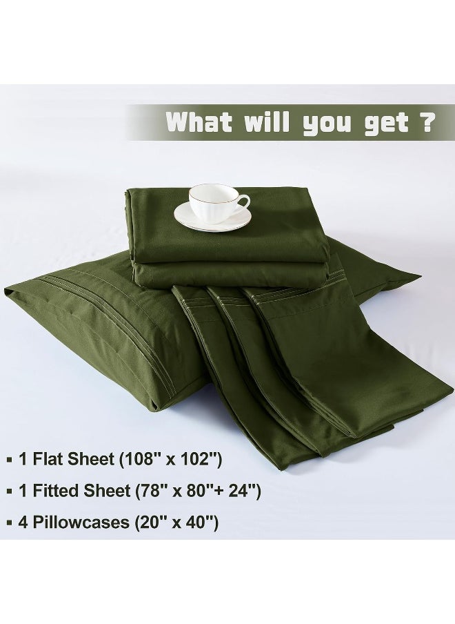 Homiest Extra Deep Pocket King Size Sheets Set, 6 Pieces Soft Olive Green Sheets 18-24 Inch Deep Pocket Bed Sheets, Hotel Luxury 1800 Thread Count Microfiber Bed Set Fits Ultra Deep Mattress
