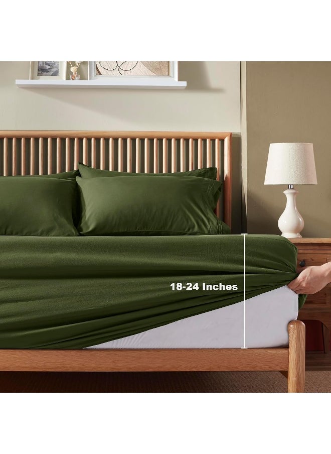 Homiest Extra Deep Pocket King Size Sheets Set, 6 Pieces Soft Olive Green Sheets 18-24 Inch Deep Pocket Bed Sheets, Hotel Luxury 1800 Thread Count Microfiber Bed Set Fits Ultra Deep Mattress