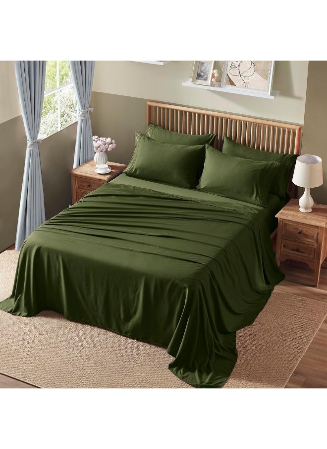 Homiest Extra Deep Pocket King Size Sheets Set, 6 Pieces Soft Olive Green Sheets 18-24 Inch Deep Pocket Bed Sheets, Hotel Luxury 1800 Thread Count Microfiber Bed Set Fits Ultra Deep Mattress
