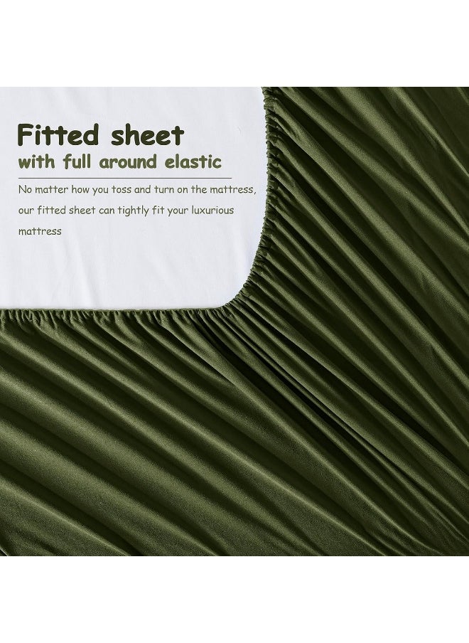 Homiest Extra Deep Pocket King Size Sheets Set, 6 Pieces Soft Olive Green Sheets 18-24 Inch Deep Pocket Bed Sheets, Hotel Luxury 1800 Thread Count Microfiber Bed Set Fits Ultra Deep Mattress
