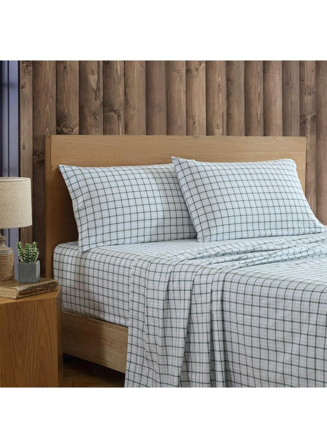 Eddie Bauer - King Sheet Set, Premium Cotton Percale Bedding Set, Plaid Home Decor, Oeko-Tex Certified (Classic Tattersall Plaid Green, King)