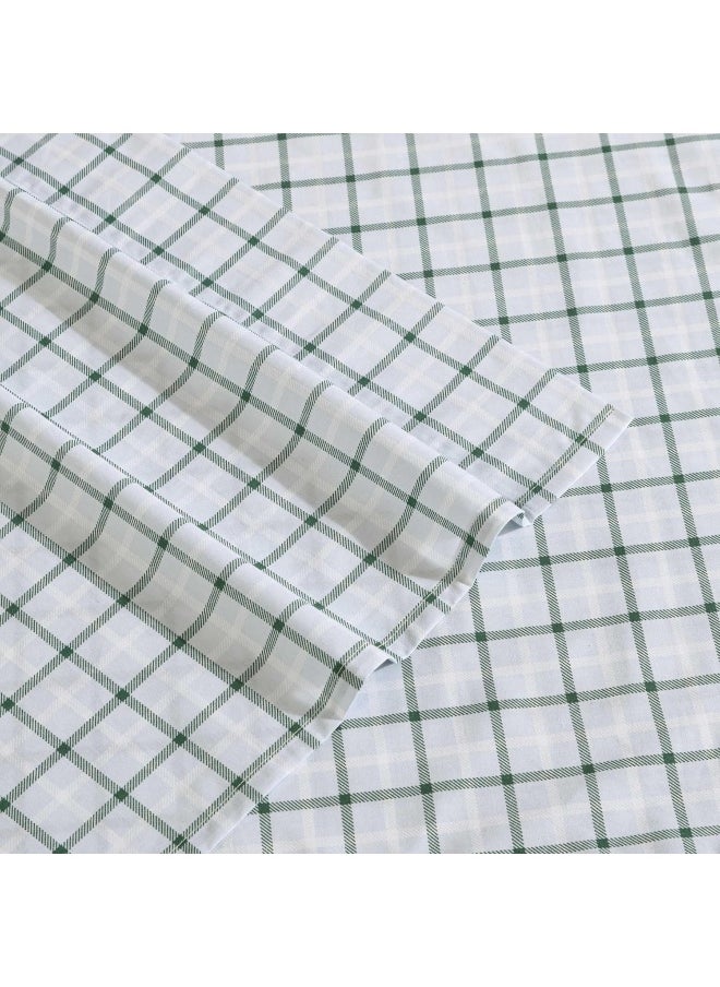 Eddie Bauer - King Sheet Set, Premium Cotton Percale Bedding Set, Plaid Home Decor, Oeko-Tex Certified (Classic Tattersall Plaid Green, King)