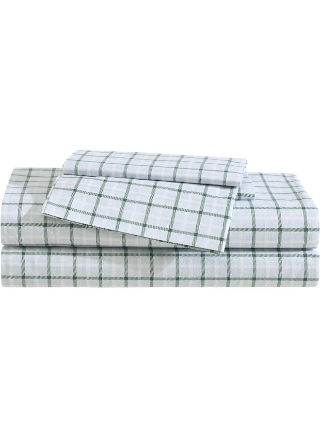 Eddie Bauer - King Sheet Set, Premium Cotton Percale Bedding Set, Plaid Home Decor, Oeko-Tex Certified (Classic Tattersall Plaid Green, King)