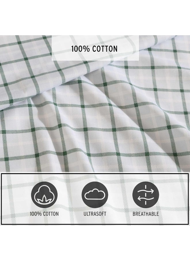 Eddie Bauer - King Sheet Set, Premium Cotton Percale Bedding Set, Plaid Home Decor, Oeko-Tex Certified (Classic Tattersall Plaid Green, King)