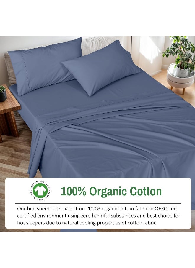 RUVANTI 100% Organic Cotton Sheets - Queen Sheet Set - GOTS - Super Soft & Breathable - Crispy & Cooling Percale Bed Sheets Queen Size Set - Deep Pocket 15