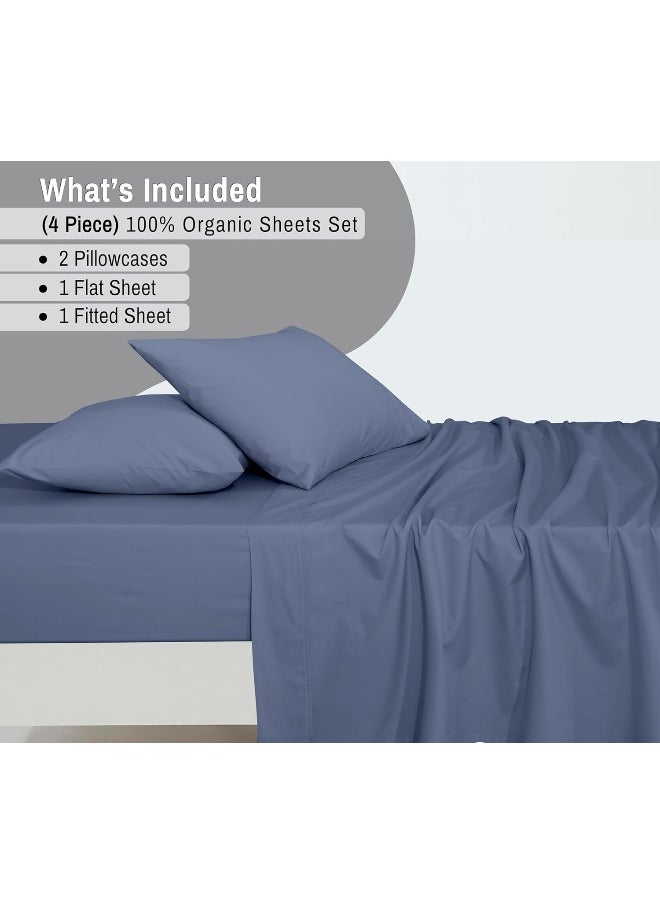 RUVANTI 100% Organic Cotton Sheets - Queen Sheet Set - GOTS - Super Soft & Breathable - Crispy & Cooling Percale Bed Sheets Queen Size Set - Deep Pocket 15