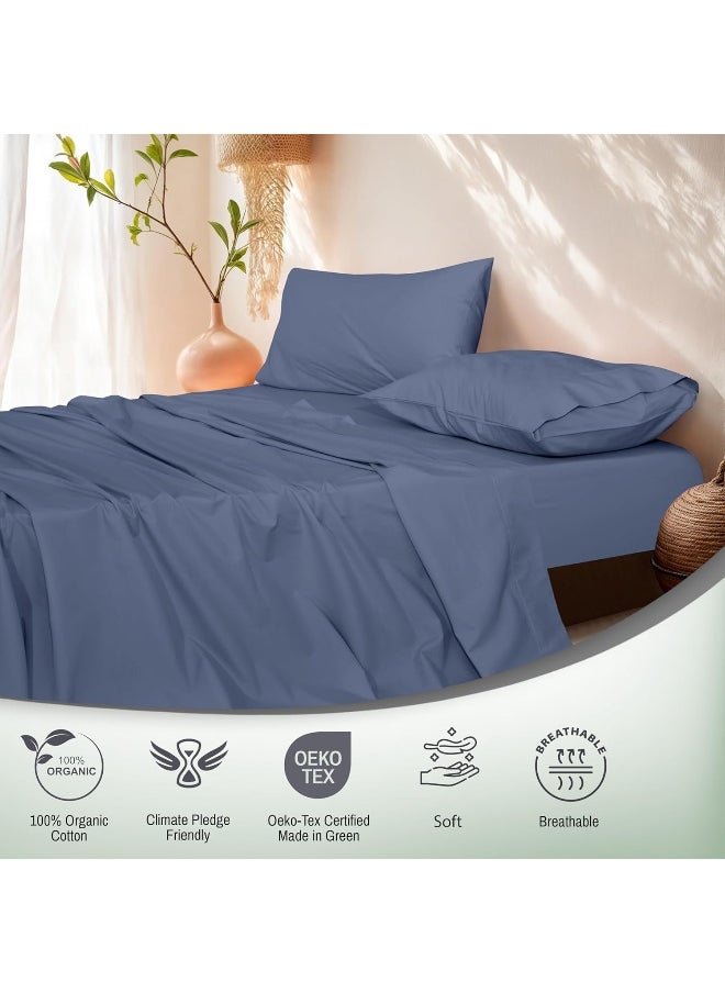RUVANTI 100% Organic Cotton Sheets - Queen Sheet Set - GOTS - Super Soft & Breathable - Crispy & Cooling Percale Bed Sheets Queen Size Set - Deep Pocket 15