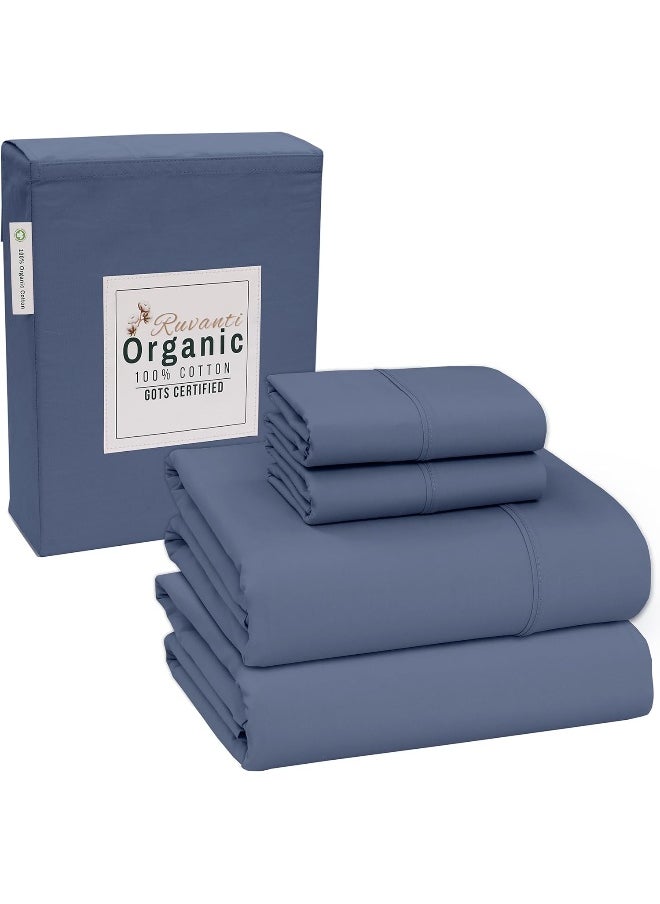 RUVANTI 100% Organic Cotton Sheets - Queen Sheet Set - GOTS - Super Soft & Breathable - Crispy & Cooling Percale Bed Sheets Queen Size Set - Deep Pocket 15